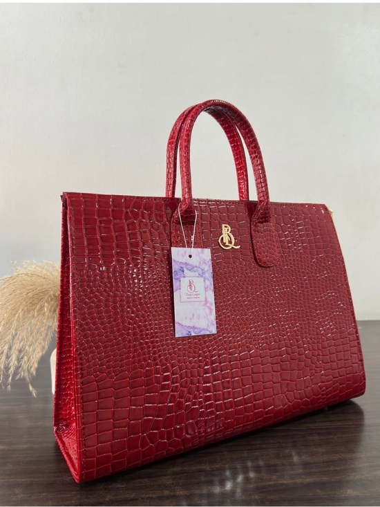 Banana Republic Handbags - Banana Republic Red Croc-Embossed Satchel with Gold Logo